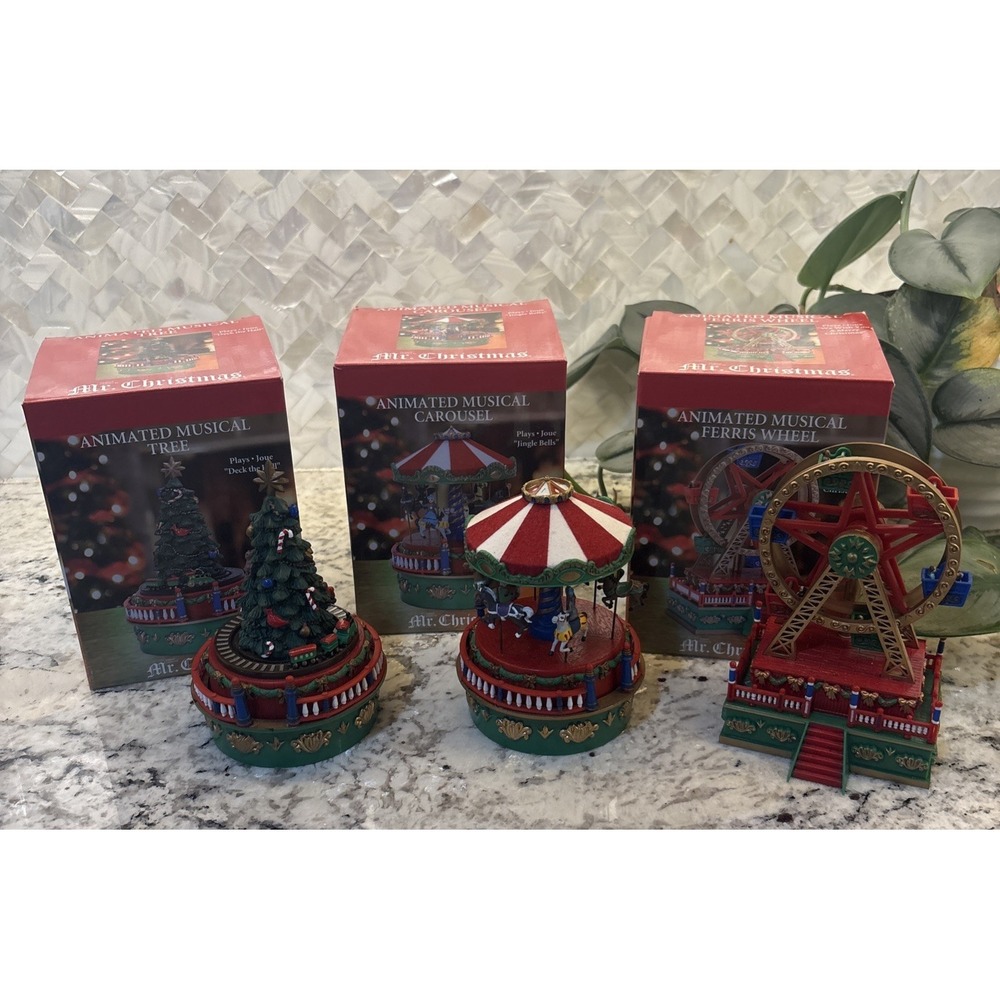 NOS Mr. Christmas Mini Musical Carousel,‎ Ferris Wheel, & Christmas Tree